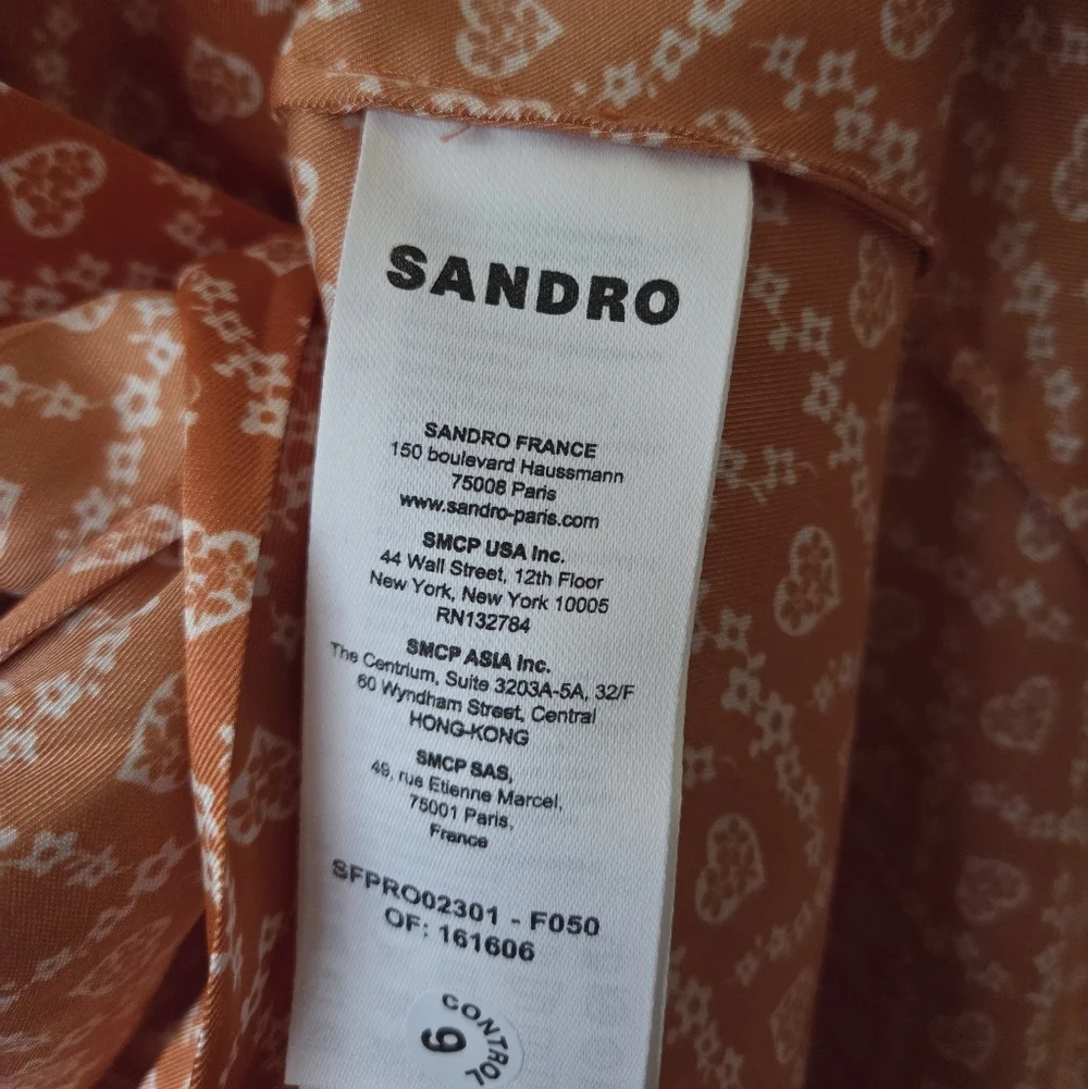 SANDRO Enrika Puff Sleeve Wrap Dress S Heart Print Orange $415 Romantic Luxury - Picture 6 of 12